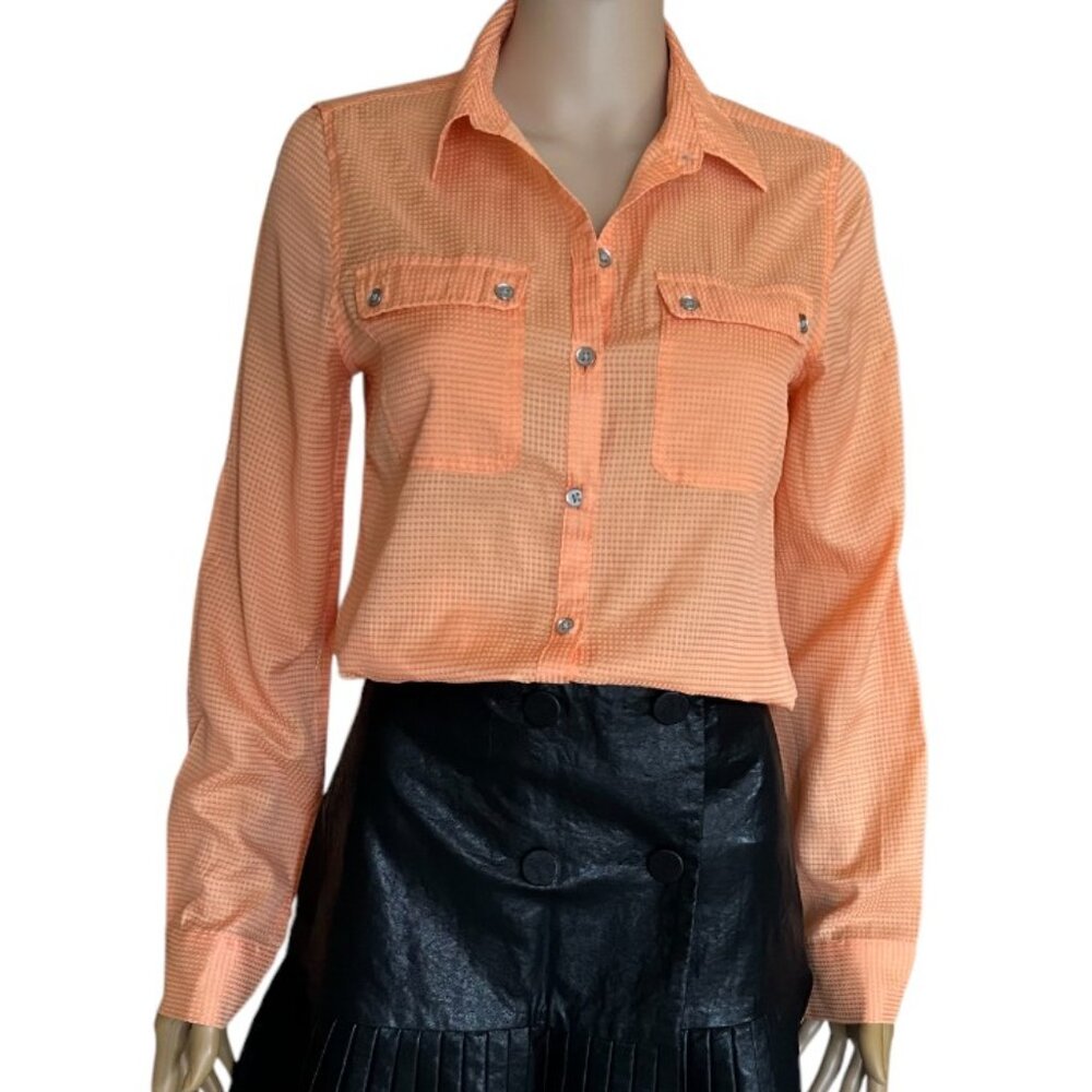CK CALVIN KLEIN WOMEN'S ORANGE SHEER BUTTON DOWN WORK WEAR SHIRT NWOT